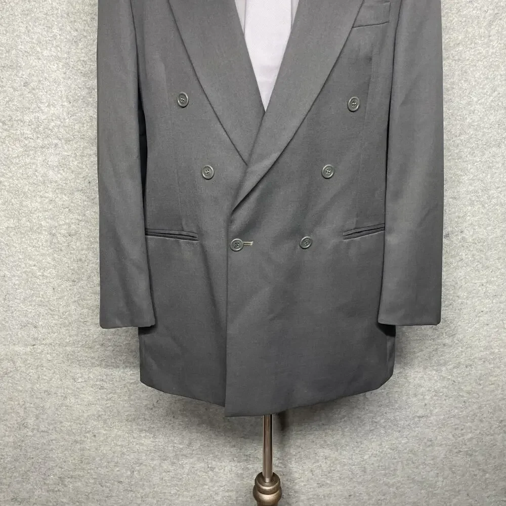 Torriani Double Breasted Blazer Jacket 42X 100% Wool Black Formal 42XL Dark Teal